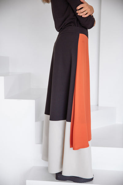 Color Block Long skirt Black